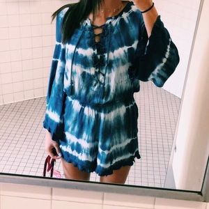 BLUE LACE UP AMERICAN EAGLE ROMPER
